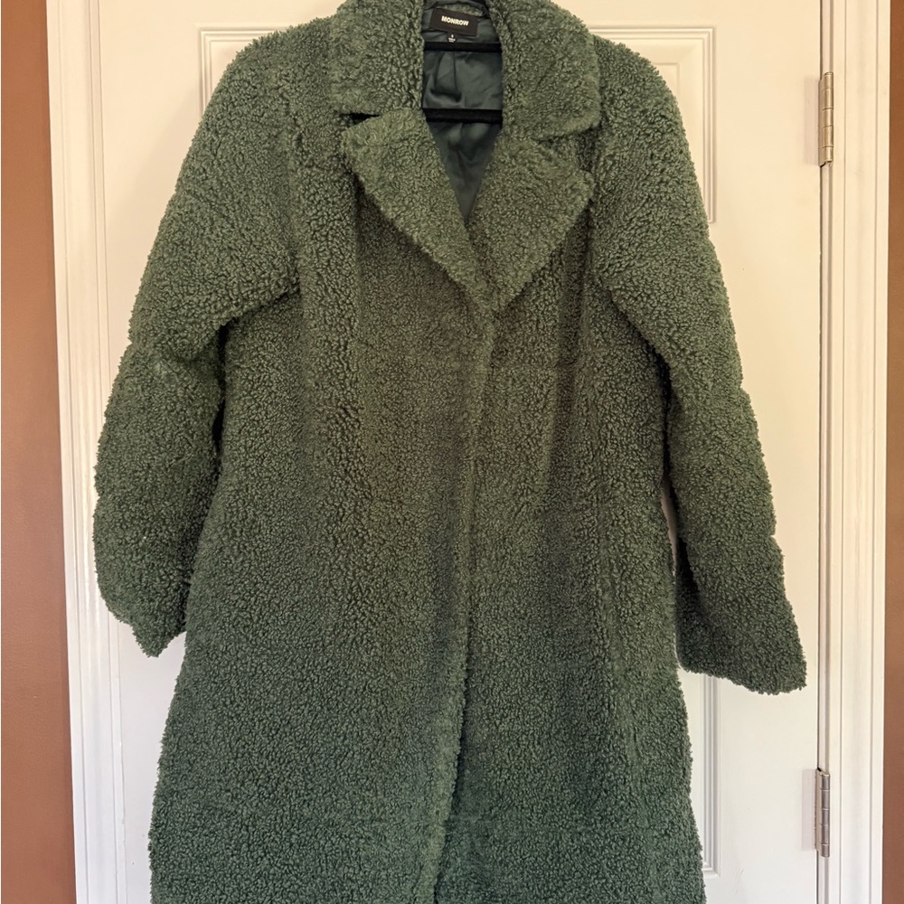 Monrow Green Teddy Coat Size Small